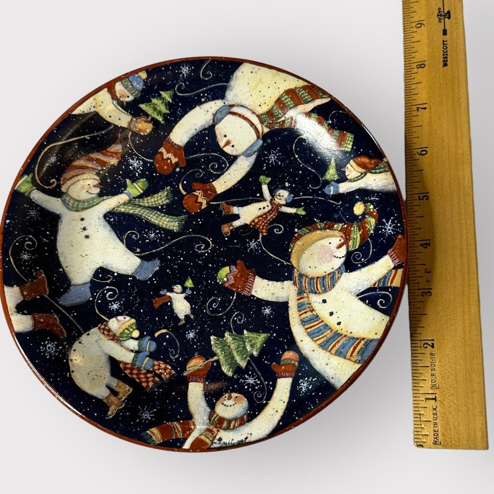 Certified International 2x Salad Dessert Plates TUMBLING SNOWMEN Susan Winget - Picture 2 of 3